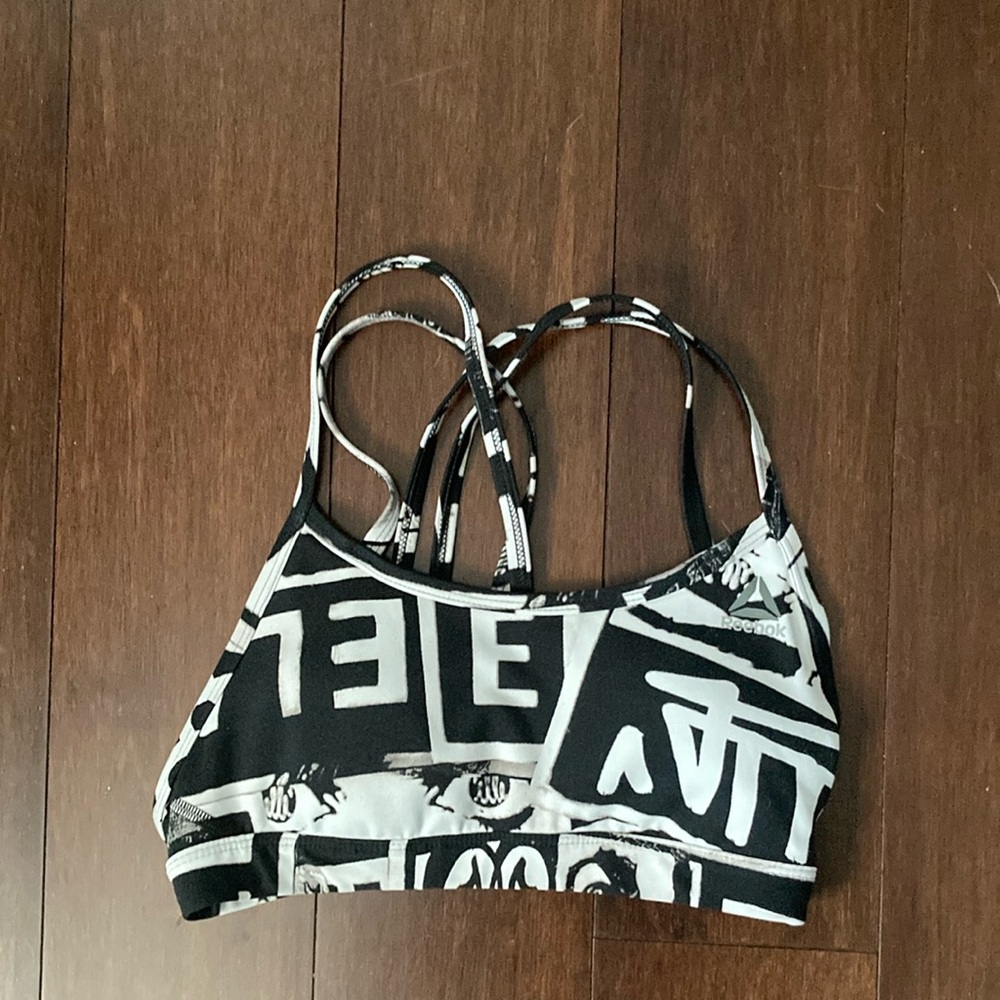Reebok Black and White Graphic Sports Bra